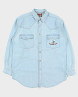Vintage 1990s Warner Brothers Looney Tunes Wild West Snap Button Denim Shirt - M