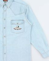 Vintage 1990s Warner Brothers Looney Tunes Wild West Snap Button Denim Shirt - M