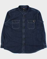 Vintage Dickies Dark Wash Heavyweight Denim Long Sleeve Relaxed Fit Workwear Shirt - XXL