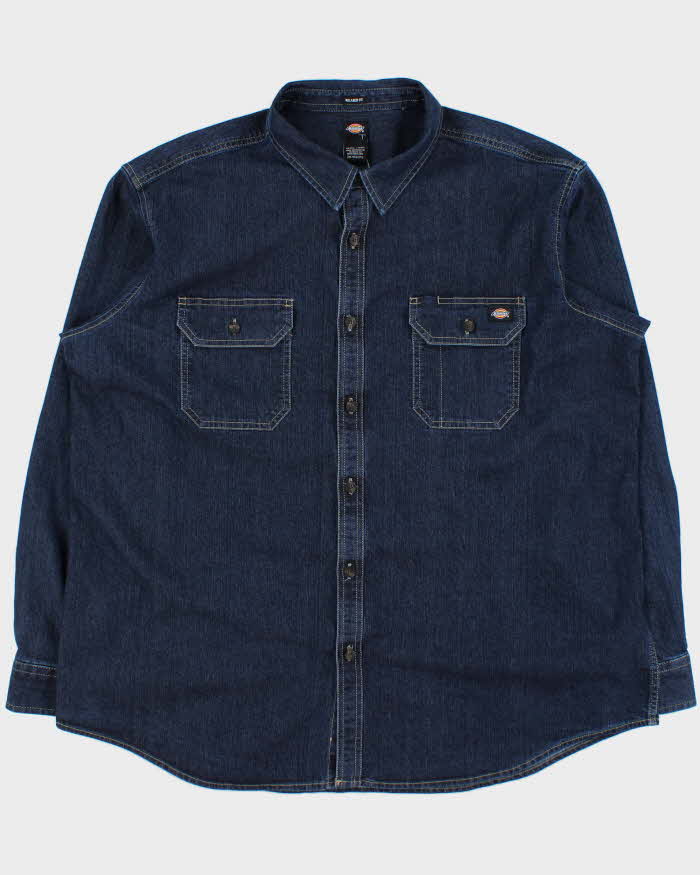 Vintage Dickies Dark Wash Heavyweight Denim Long Sleeve Relaxed Fit Workwear Shirt - XXL