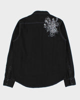 Vintage Y2K 00s Pop Icon Embroidered Striped Contrast Stitch Gothic Long Sleeve Shirt - L