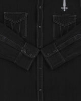 Vintage Y2K 00s Pop Icon Embroidered Striped Contrast Stitch Gothic Long Sleeve Shirt - L