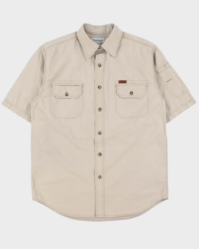 Vintage Y2K 00s Carhartt Khaki Canvas Short Sleeve Utility Shirt - M