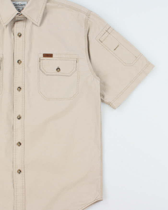 Vintage Y2K 00s Carhartt Khaki Canvas Short Sleeve Utility Shirt - M