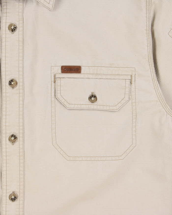 Vintage Y2K 00s Carhartt Khaki Canvas Short Sleeve Utility Shirt - M