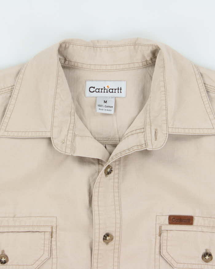 Vintage Y2K 00s Carhartt Khaki Canvas Short Sleeve Utility Shirt - M