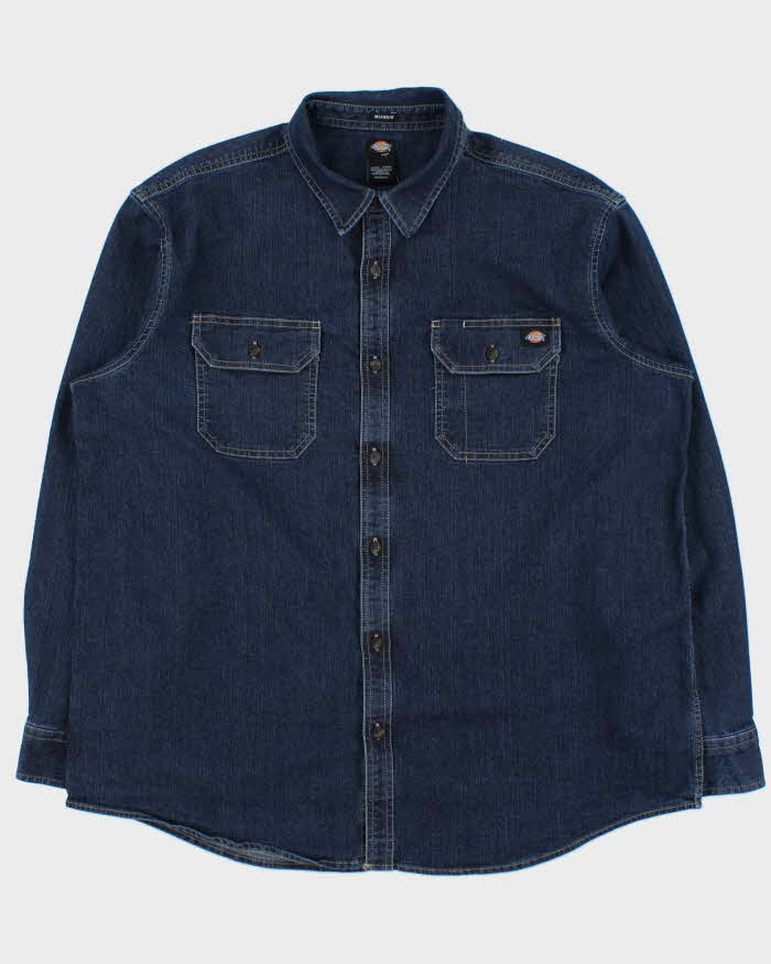 Vintage Dickies Dark Wash Denim Heavyweight Relaxed Fit Long Sleeve Workwear Shirt - XL
