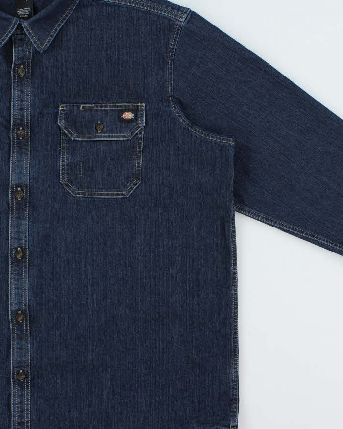 Vintage Dickies Dark Wash Denim Heavyweight Relaxed Fit Long Sleeve Workwear Shirt - XL