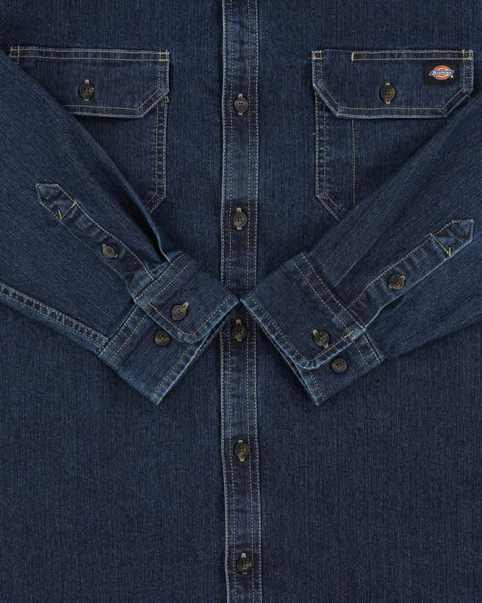 Vintage Dickies Dark Wash Denim Heavyweight Relaxed Fit Long Sleeve Workwear Shirt - XL