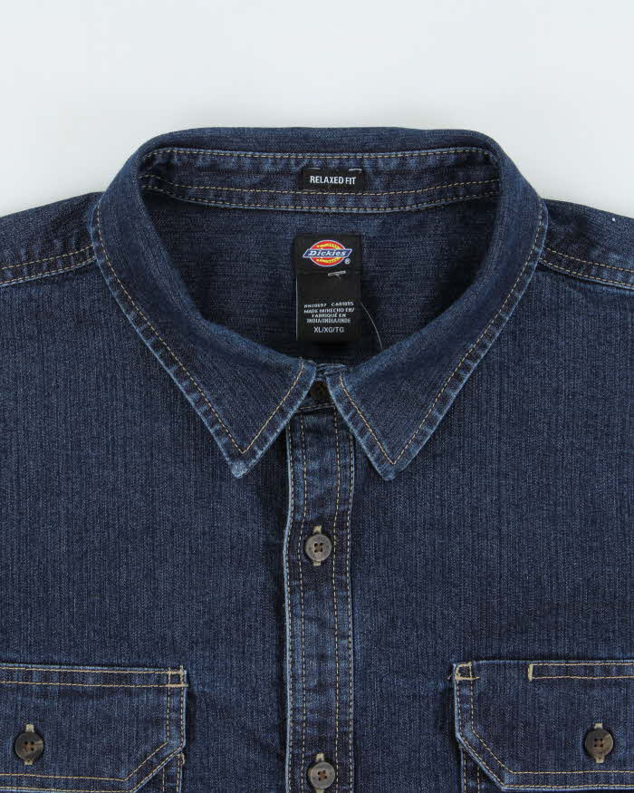 Vintage Dickies Dark Wash Denim Heavyweight Relaxed Fit Long Sleeve Workwear Shirt - XL