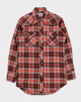 Vintage 1970s MWG Plaid Pearl Snap Button Made In Canada Extra Long Tail Long Sleeve Western Shirt - M