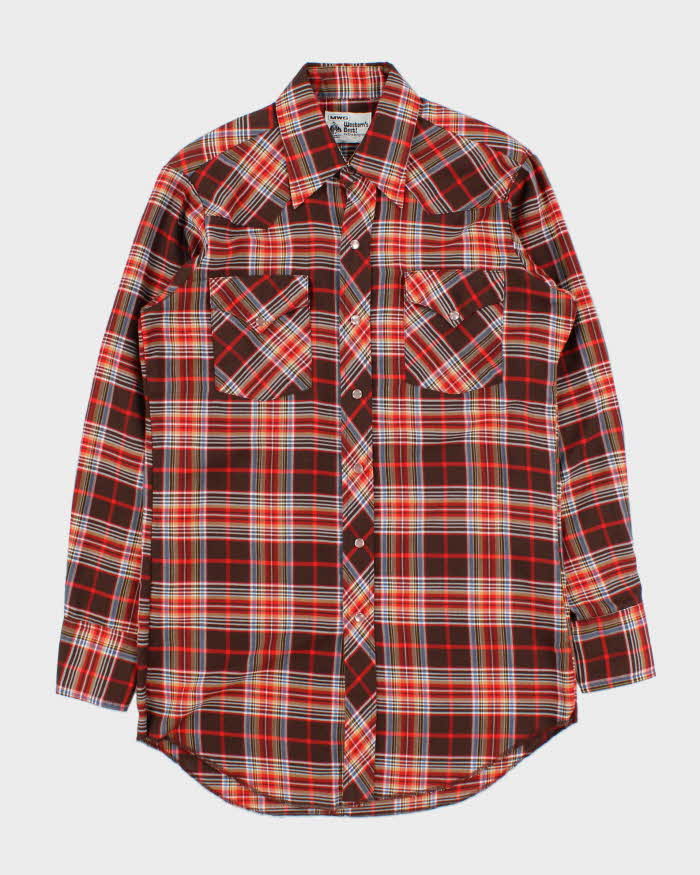 Vintage 1970s MWG Plaid Pearl Snap Button Made In Canada Extra Long Tail Long Sleeve Western Shirt - M