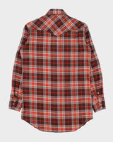 Vintage 1970s MWG Plaid Pearl Snap Button Made In Canada Extra Long Tail Long Sleeve Western Shirt - M
