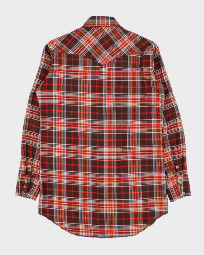 Vintage 1970s MWG Plaid Pearl Snap Button Made In Canada Extra Long Tail Long Sleeve Western Shirt - M