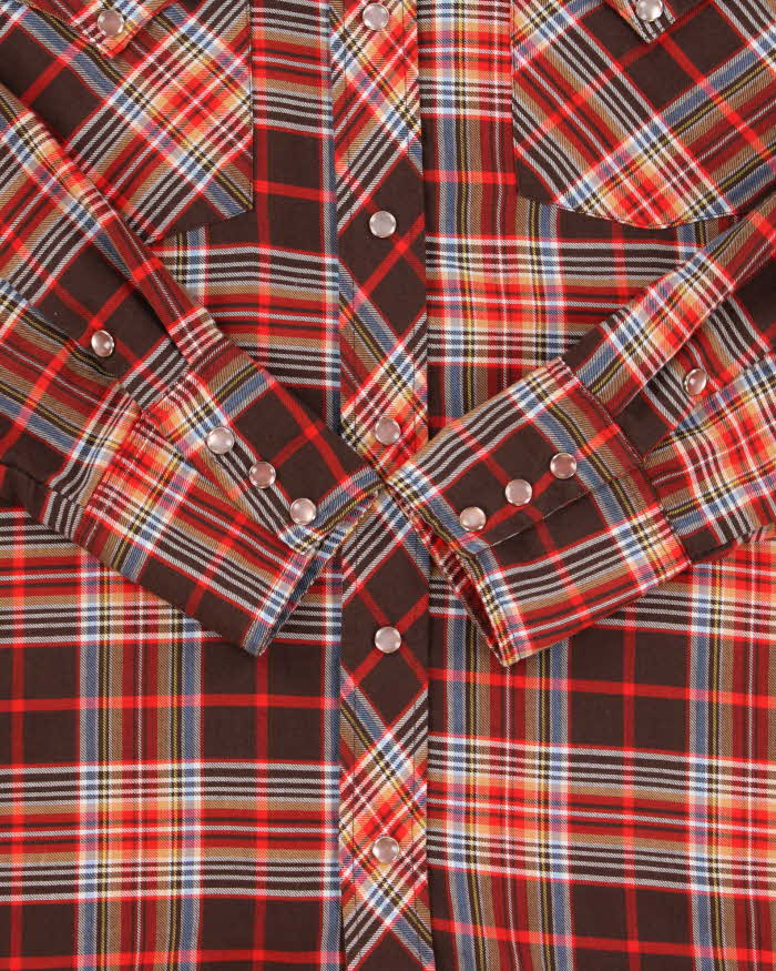 Vintage 1970s MWG Plaid Pearl Snap Button Made In Canada Extra Long Tail Long Sleeve Western Shirt - M