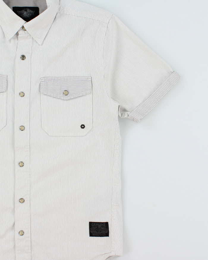 Vintage Harley Davidson Striped Pearl Snap Button Short Sleeve Biker Shirt - M