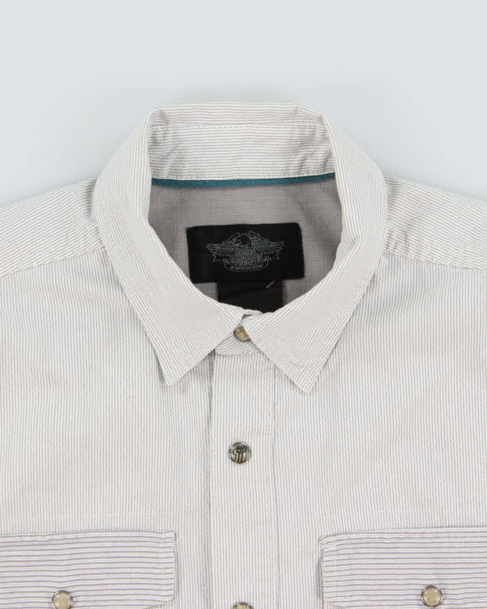 Vintage Harley Davidson Striped Pearl Snap Button Short Sleeve Biker Shirt - M