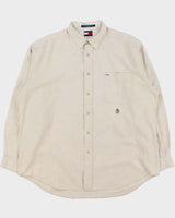 Vintage 1990s Tommy Hilfiger Linen &amp; Cotton Blend Oversized Shirt - L