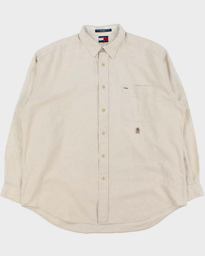 Vintage 1990s Tommy Hilfiger Linen &amp; Cotton Blend Oversized Shirt - L