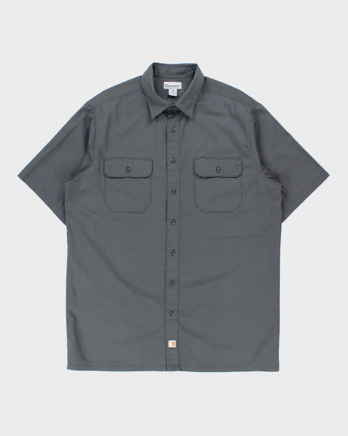Vintage Carhartt Grey Twill Canvas Short Sleeve Workwear Shirt - XL