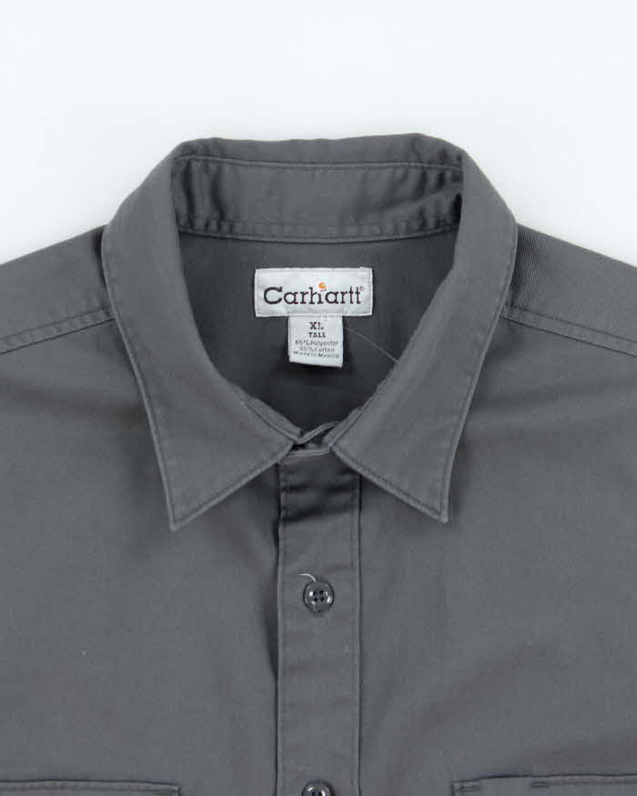 Vintage Carhartt Grey Twill Canvas Short Sleeve Workwear Shirt - XL