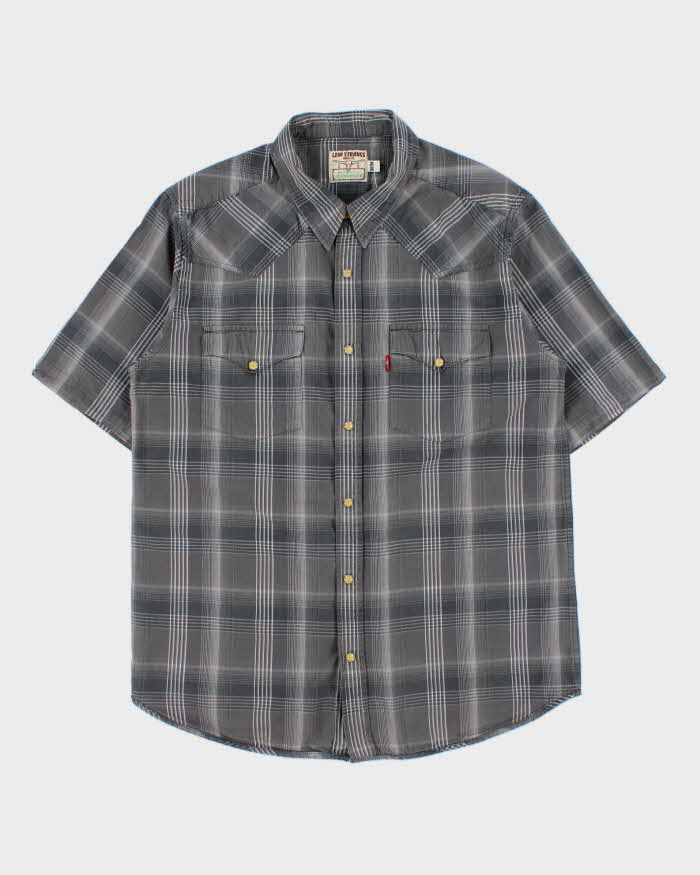Vintage Y2K 00s Levi's Plaid Pearl Snap Button Short Sleeve Western Shirt - M