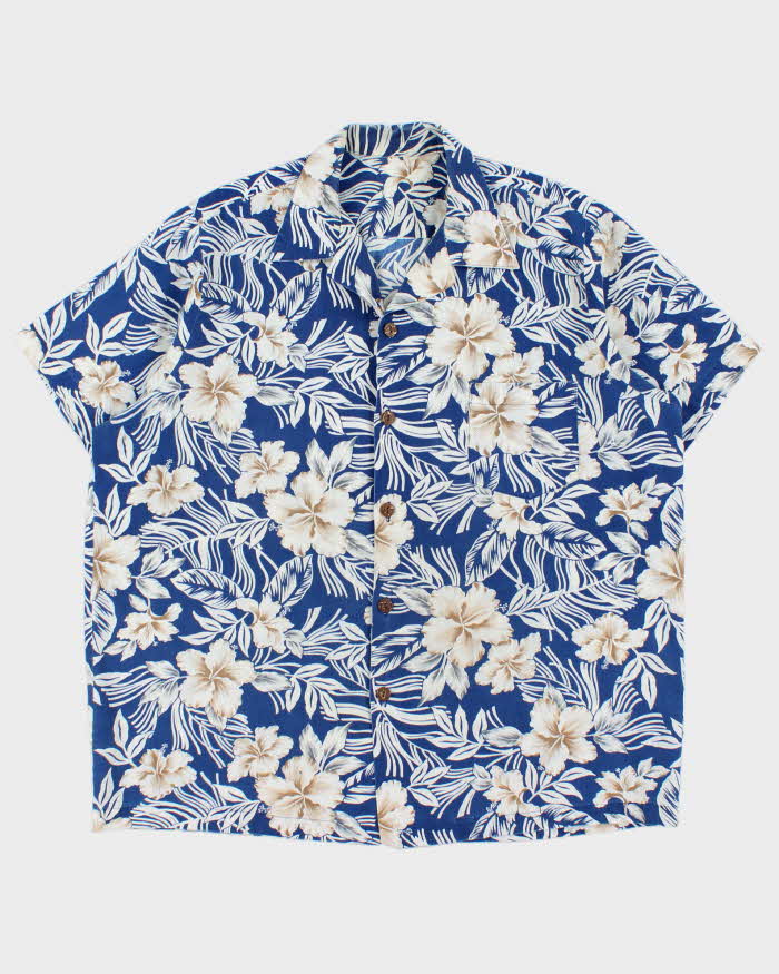 Vintage 1980s Made In USA Linen Blend Floral Hawaiian Shirt - XL