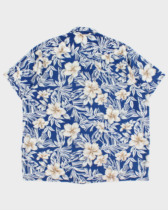 Vintage 1980s Made In USA Linen Blend Floral Hawaiian Shirt - XL