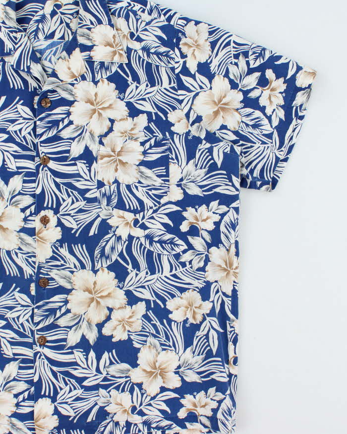 Vintage 1980s Made In USA Linen Blend Floral Hawaiian Shirt - XL