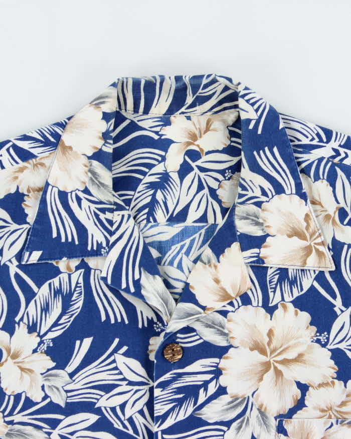 Vintage 1980s Made In USA Linen Blend Floral Hawaiian Shirt - XL