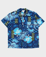 Vintage 1960s Made In USA Barkcloth Polynesian Tiki Hawaiian Shirt - L