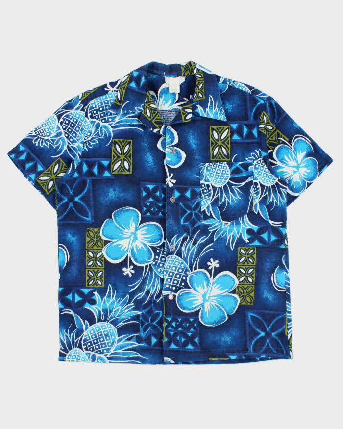 Vintage 1960s Made In USA Barkcloth Polynesian Tiki Hawaiian Shirt - L