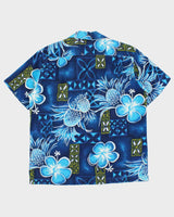 Vintage 1960s Made In USA Barkcloth Polynesian Tiki Hawaiian Shirt - L