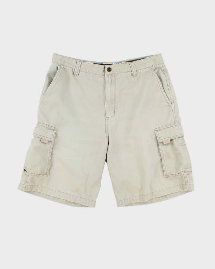 Vintage Y2K 00s Quiksilver Khaki Canvas Loose Fit Wide Leg Cargo Shorts - W34
