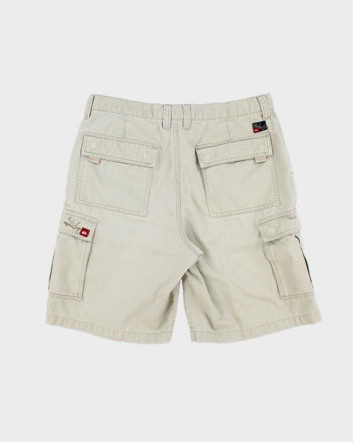Vintage Y2K 00s Quiksilver Khaki Canvas Loose Fit Wide Leg Cargo Shorts - W34