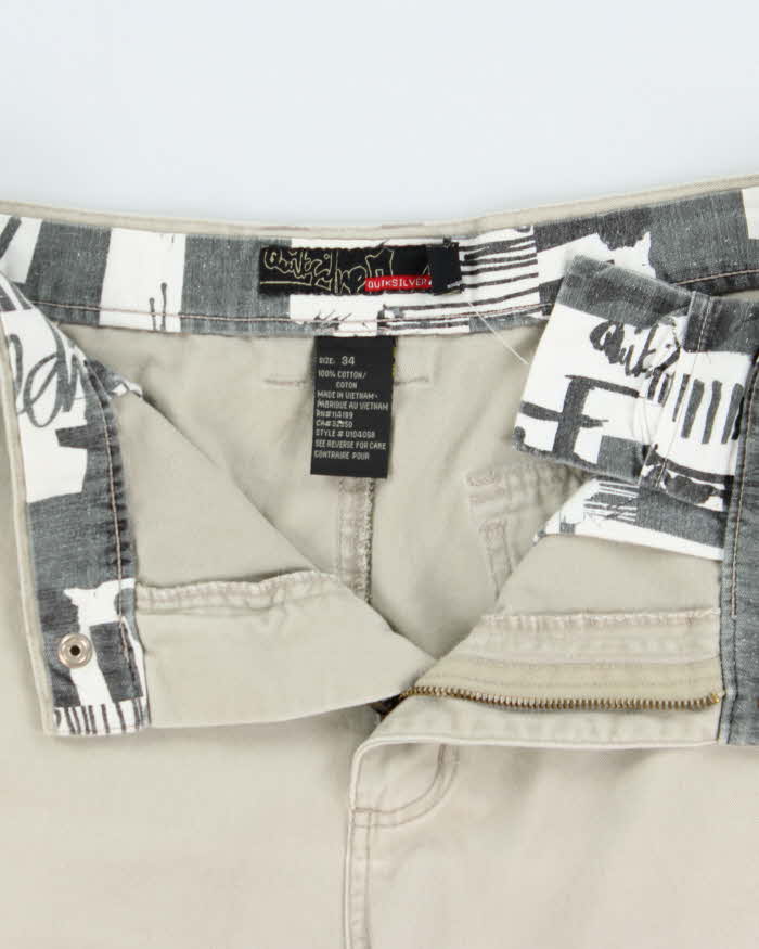 Vintage Y2K 00s Quiksilver Khaki Canvas Loose Fit Wide Leg Cargo Shorts - W34