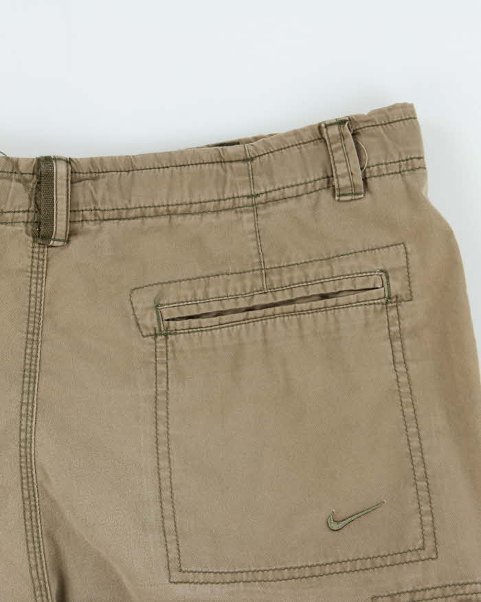 Vintage Y2K 00s Nike Ath Dept. Khaki Canvas Loose Fit Wide Leg Cargo Shorts - L