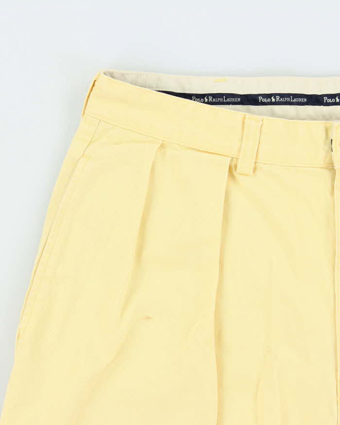 Vintage 1990s Polo Ralph Lauren High Waisted Double Pleated Relaxed Fit Wide Leg Classic Chino Flag Bermuda Shorts - W34