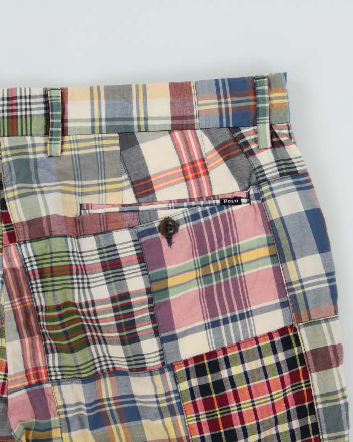 Vintage Polo Ralph Lauren Patchwork Plaid Madras Relaxed Classic Fit Lightweight Chino Shorts - W36