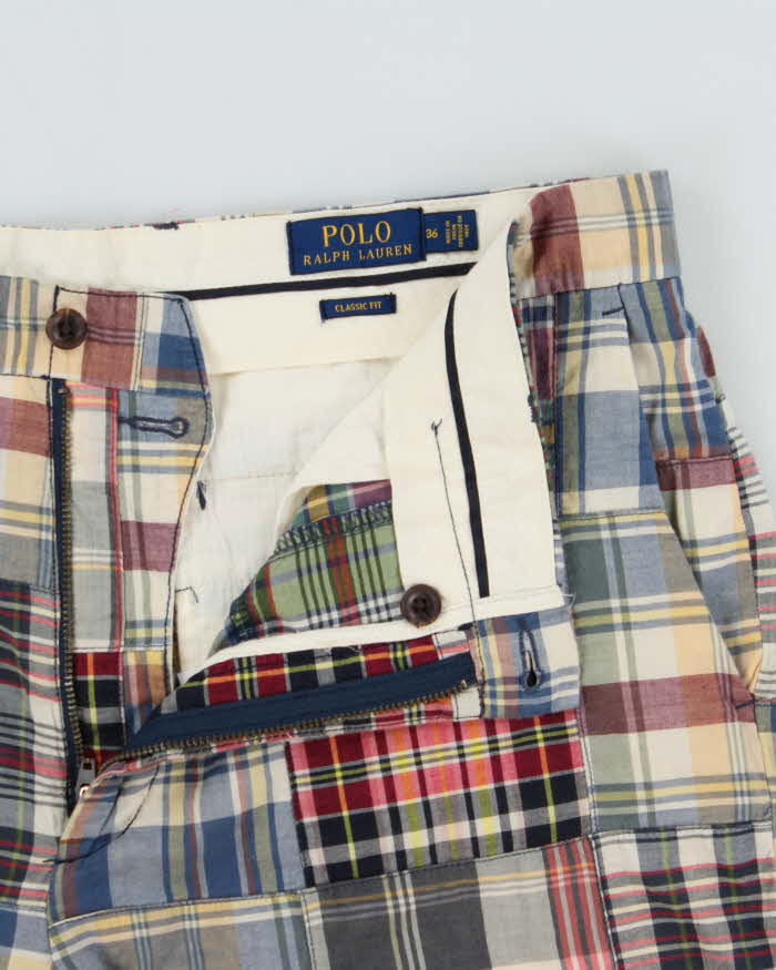 Vintage Polo Ralph Lauren Patchwork Plaid Madras Relaxed Classic Fit Lightweight Chino Shorts - W36