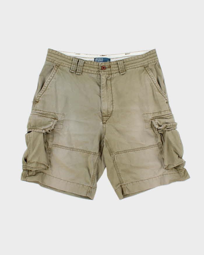 Vintage Y2K 00s Polo Ralph Lauren Khaki Heavyweight Relaxed Fit Classic Chino Cargo Shorts - W35