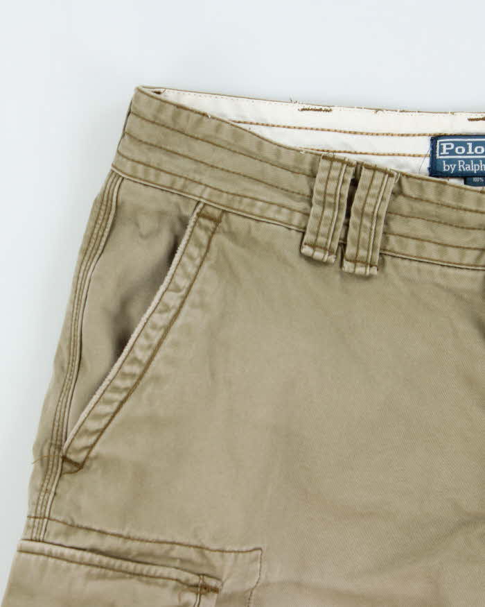 Vintage Y2K 00s Polo Ralph Lauren Khaki Heavyweight Relaxed Fit Classic Chino Cargo Shorts - W35