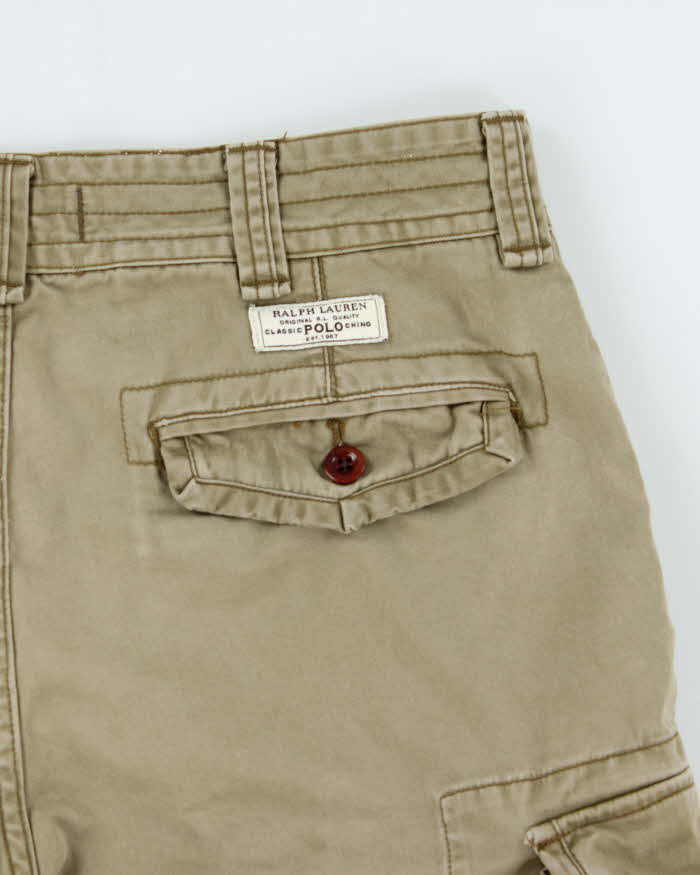 Vintage Y2K 00s Polo Ralph Lauren Khaki Heavyweight Relaxed Fit Classic Chino Cargo Shorts - W35