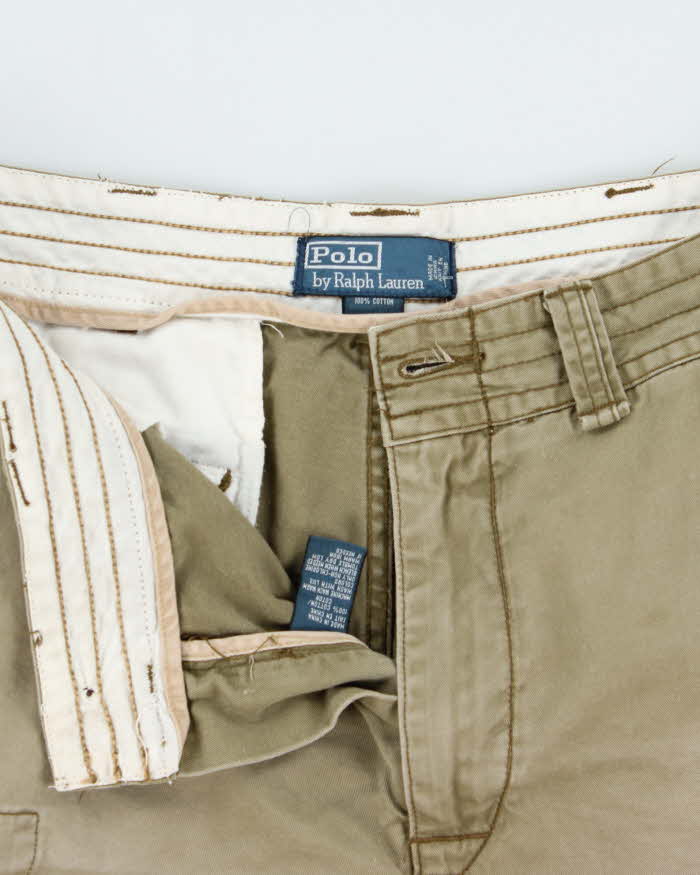 Vintage Y2K 00s Polo Ralph Lauren Khaki Heavyweight Relaxed Fit Classic Chino Cargo Shorts - W35