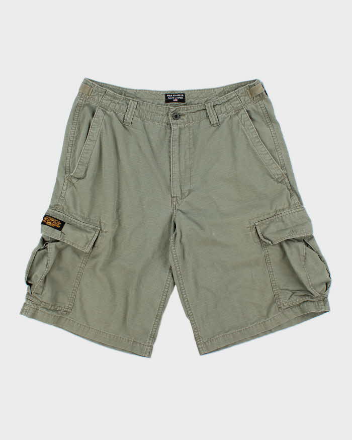 Vintage Y2K 00s Polo Jeans Ralph Lauren Khaki Grid Military Surplus Relaxed Fit Baggy Cargo Shorts - W34