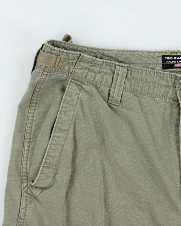 Vintage Y2K 00s Polo Jeans Ralph Lauren Khaki Grid Military Surplus Relaxed Fit Baggy Cargo Shorts - W34
