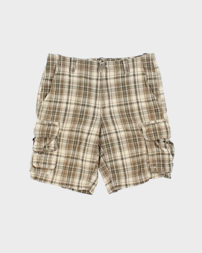 Vintage Y2K 00s Eddie Bauer Khaki Plaid Relaxed Fit Cargo Shorts - W35