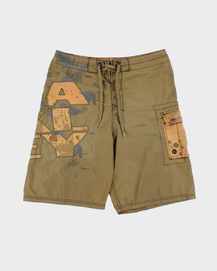Vintage Y2K 00s Oakley Olive Khaki Embroidered Loose Fit Board Shorts - W34