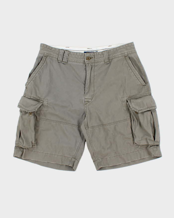 Vintage Polo Ralph Lauren Khaki Original Classic Chino Relaxed Fit Wide Leg Cargo Shorts - W36