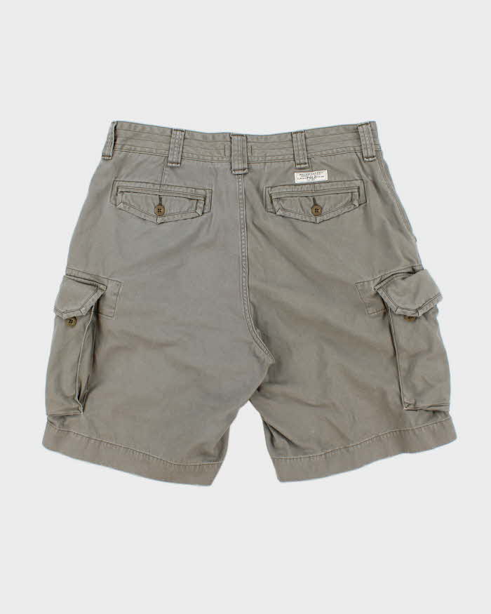 Vintage Polo Ralph Lauren Khaki Original Classic Chino Relaxed Fit Wide Leg Cargo Shorts - W36
